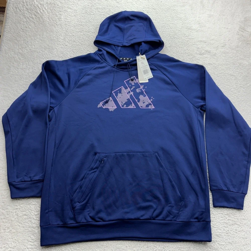 Adidas Mens Training Hoodie Dark Blue Bliss Lila Graphic Logo XL IM1770 NWT